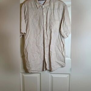Amazon Essentials XL Beige  100% LINEN  Shrtslv Pocket Buttons Up Men's Shirt